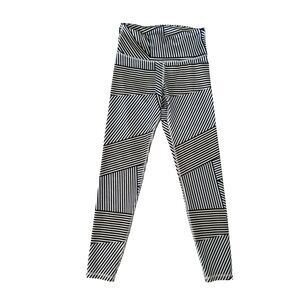 Old Navy Women's M Go Dry Blue Black White Striped Active Full-Length Leggings